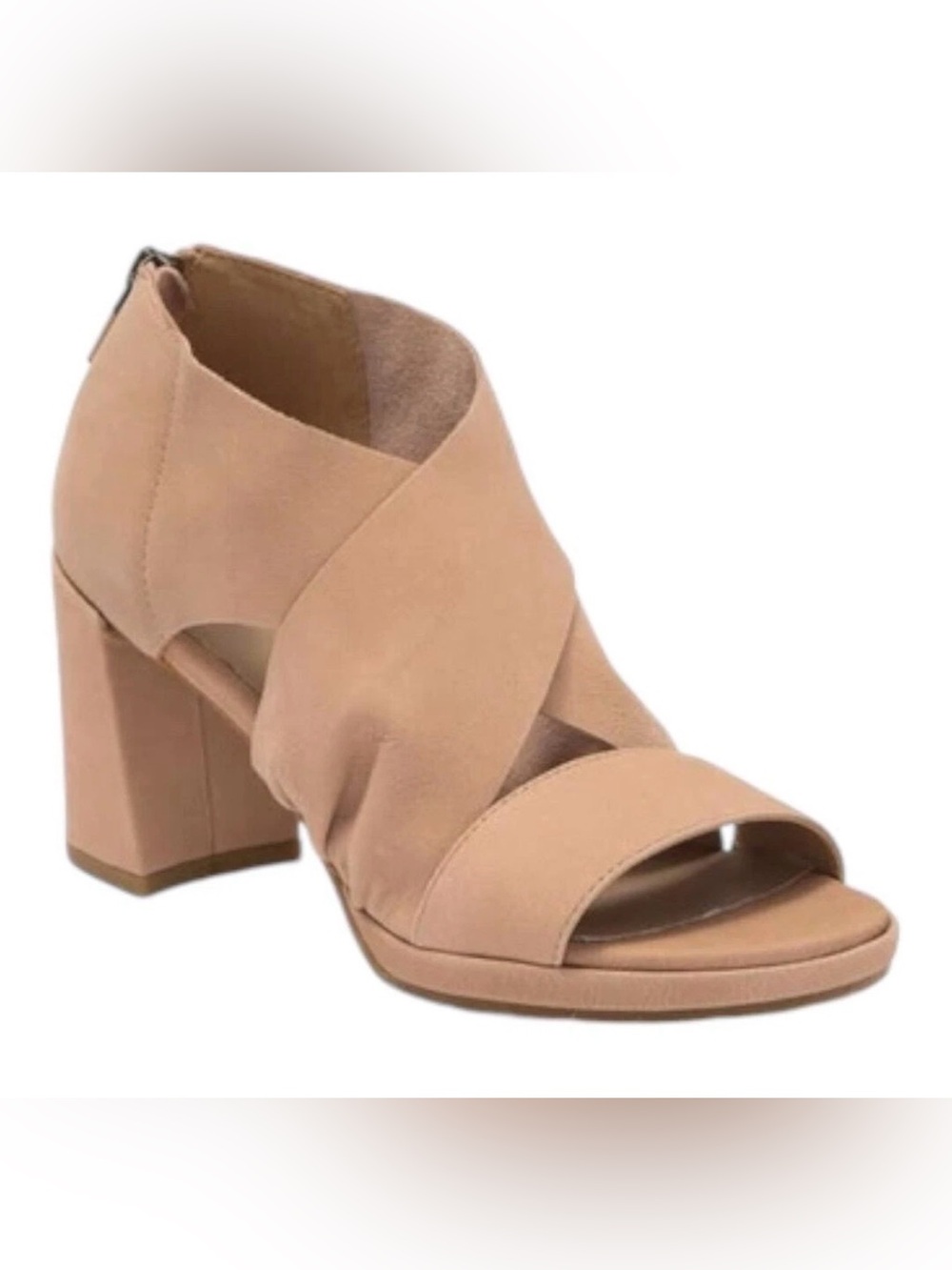 Eileen Fisher Marla Latte Nubuck Leather Block Heel Sandals Women’s Size 6 NWOT